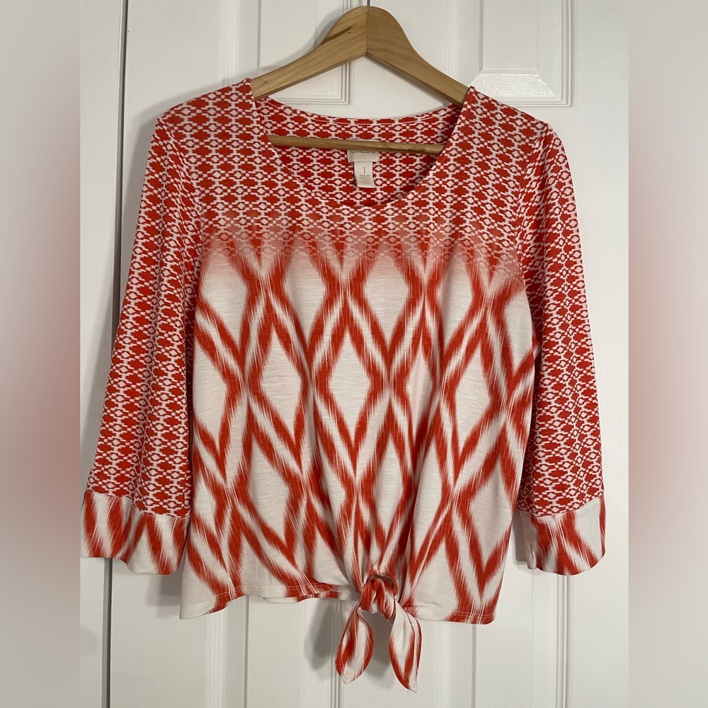 Summer bright Chico top with geometric design.
